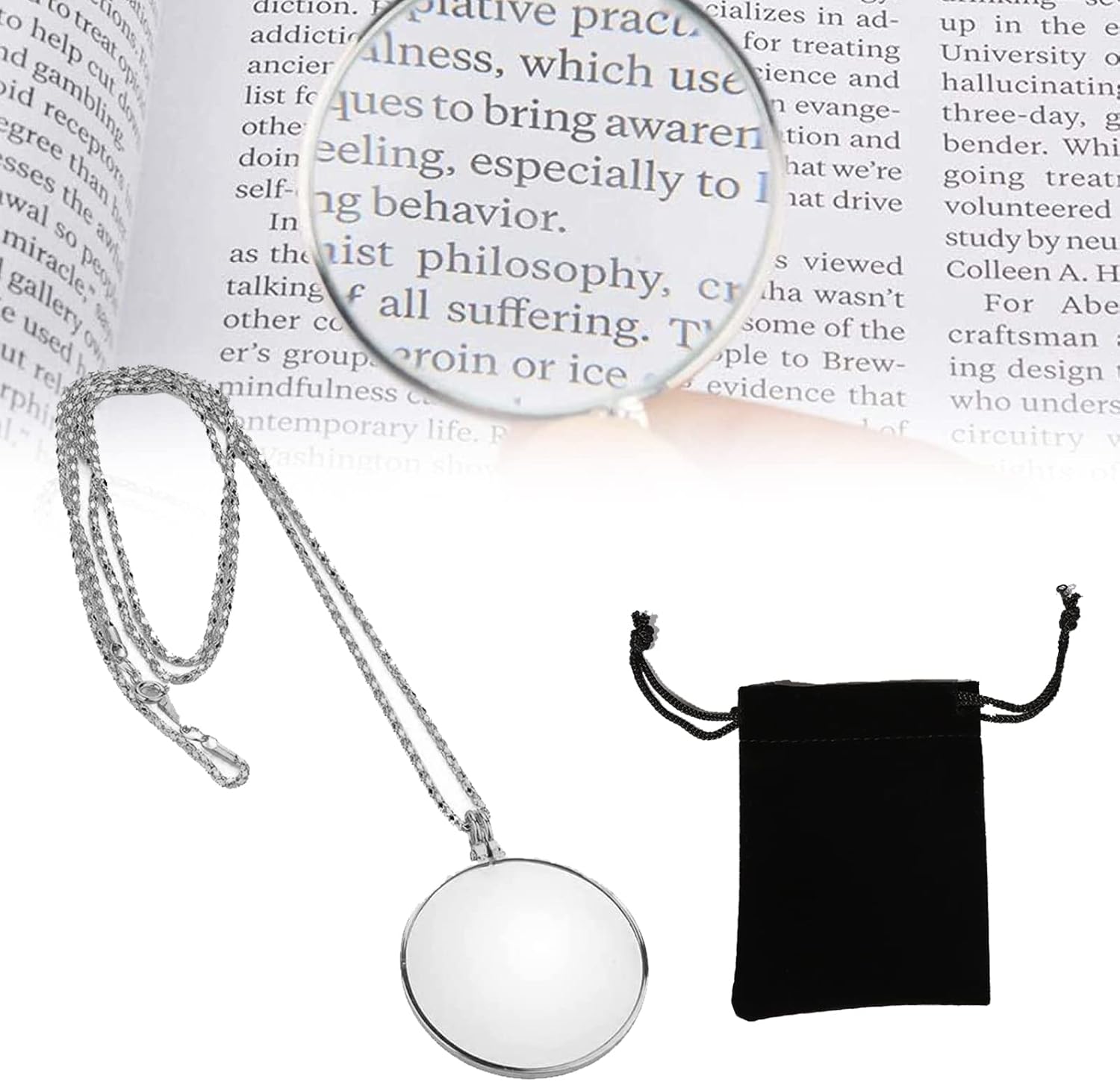 Loupe de lecture 5x à collier, lentille optique 42 mm, monocle portable