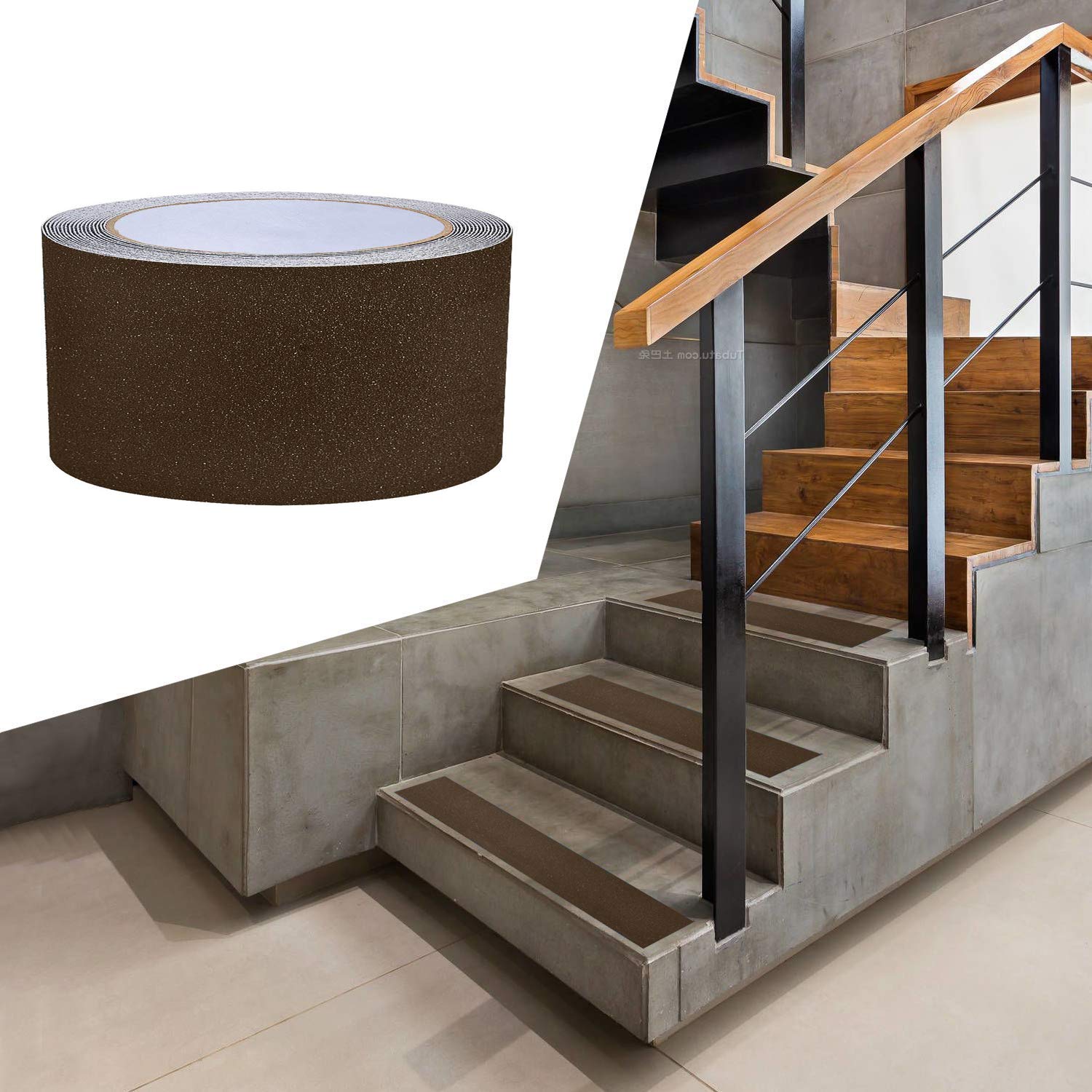 Ruban adhésif antidérapant marron 5 cm x 10 m, grain 80 pour escaliers et marches