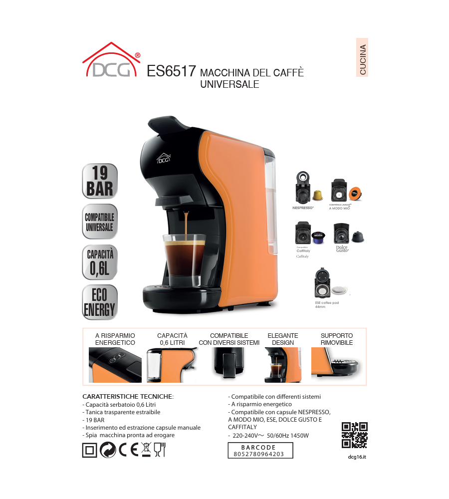 DCG ES6517 Macchina da Caffè 1450 W (Nero)