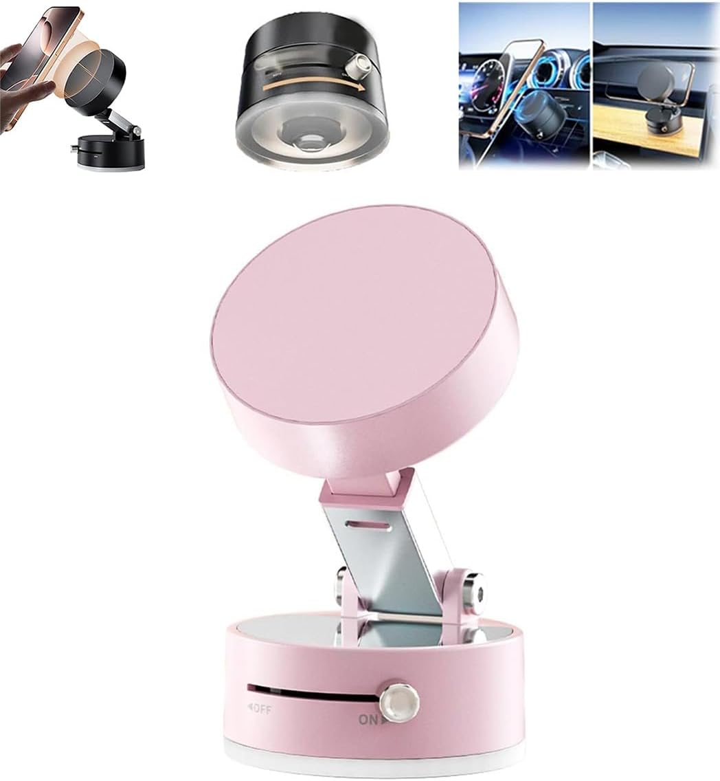 Oem Faltbarer Magnetischer Saugnapf-Handyhalter, 360° Elektrische Saugnapf-Autohalterung, Doppelseitig Drehbarer Halter, Geeignet Für Autos, Spiegel, Fitnessstudios, Küchen, Freihändiger Handyhalter (Rosa