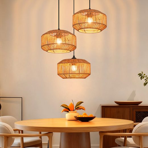 Gbly Lampe Suspendue Boho Rotin E27 Réglable En Hauteur Lampe De Salle