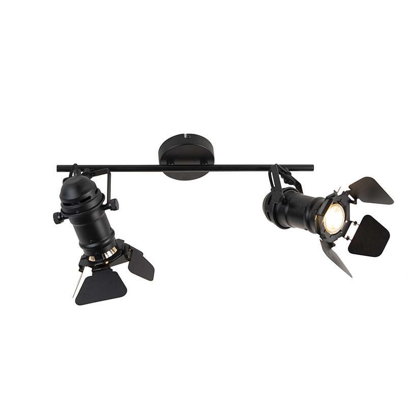 Movie - Spot Plafond, Plafonnier - 2 Lumière - H 280 Mm - Noir - Rustique - Éclairage Intérieur - Salon I Chambre I Cuisine I Salle À Manger - Qazqa