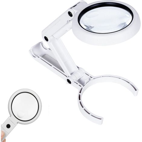 Loupe à main 5x et 11x avec 8 LED, support pliable, USB ou 3 piles AAA