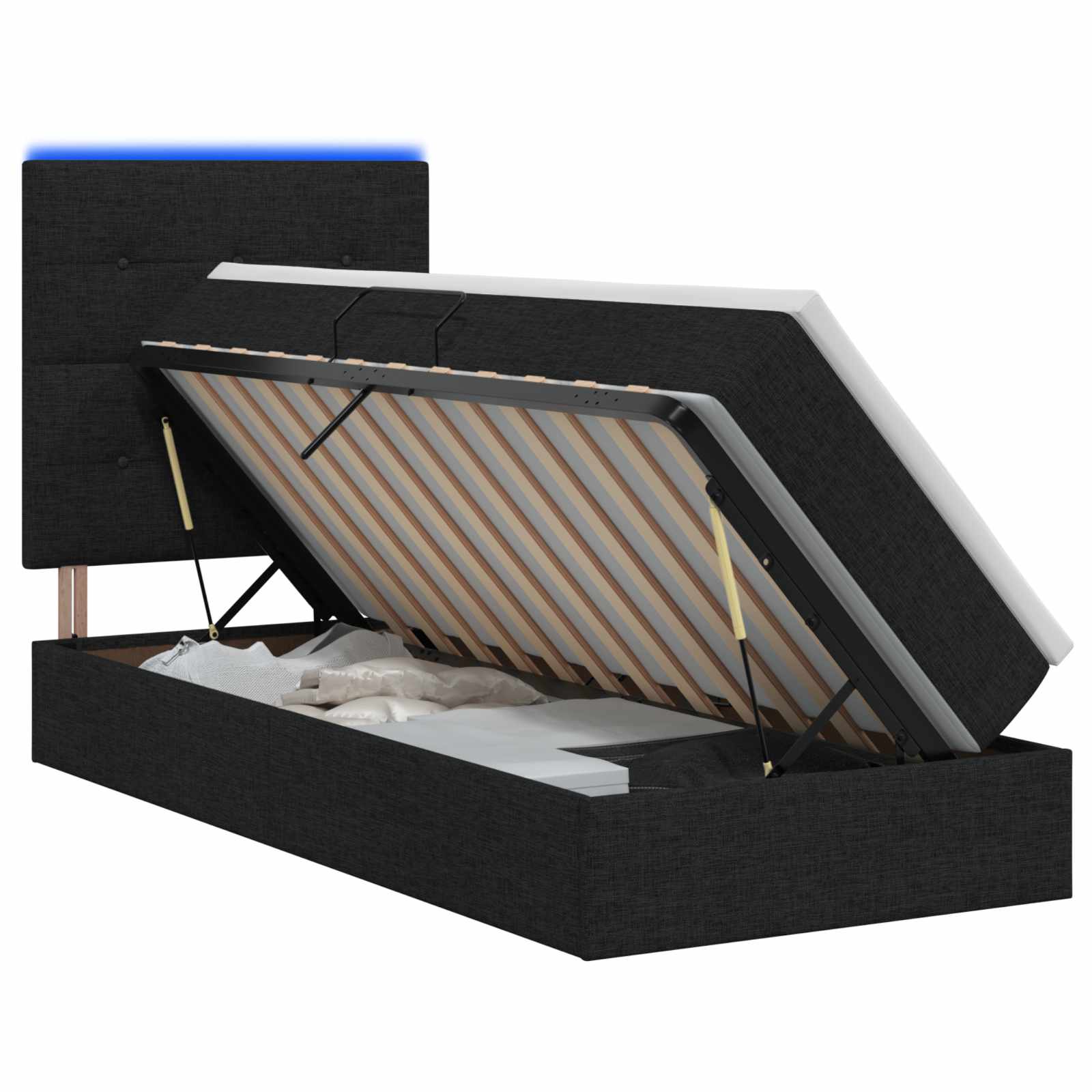 Vidaxl Schwarz Led-Speicherbett Mit Matratze 90 X 200 Cm Stoff