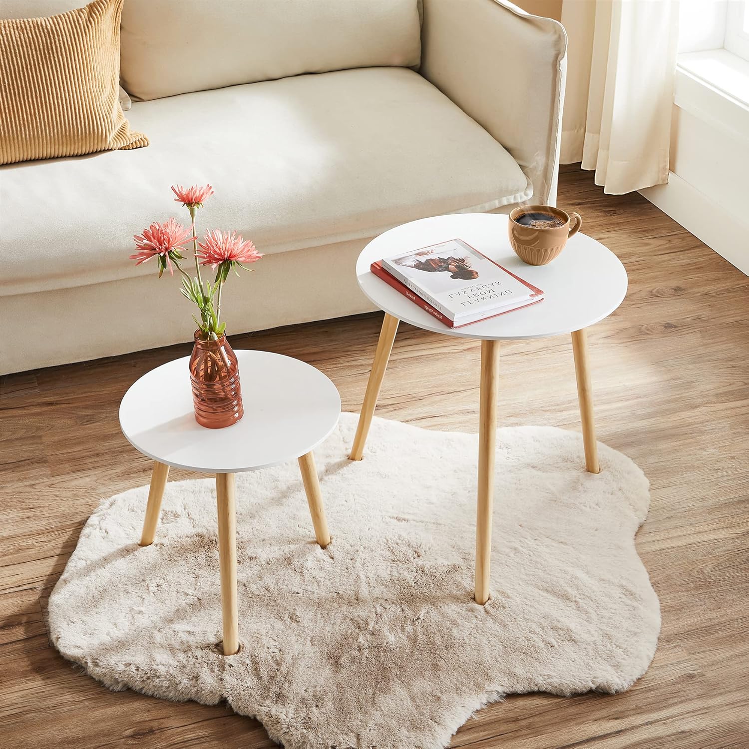 Vasagle – Lot De 2 Tables Basses Rondes Scandinaves – Mdf Écologique – Pieds En Pin Massif – Dimensions 45 Cm Dia. X 50 Cm H – Let07wn