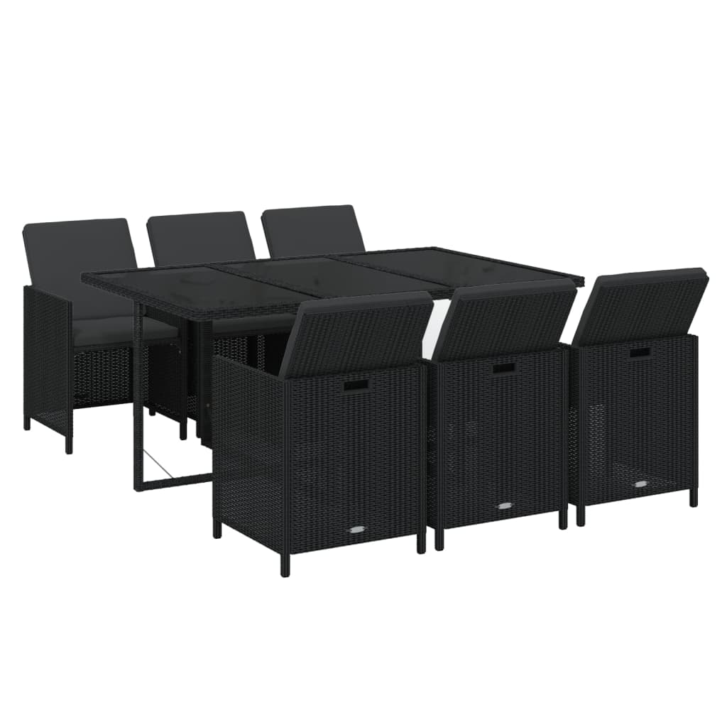 7 Piece Garden Dining Set With Cushions Poly Rattan Black Vidaxl