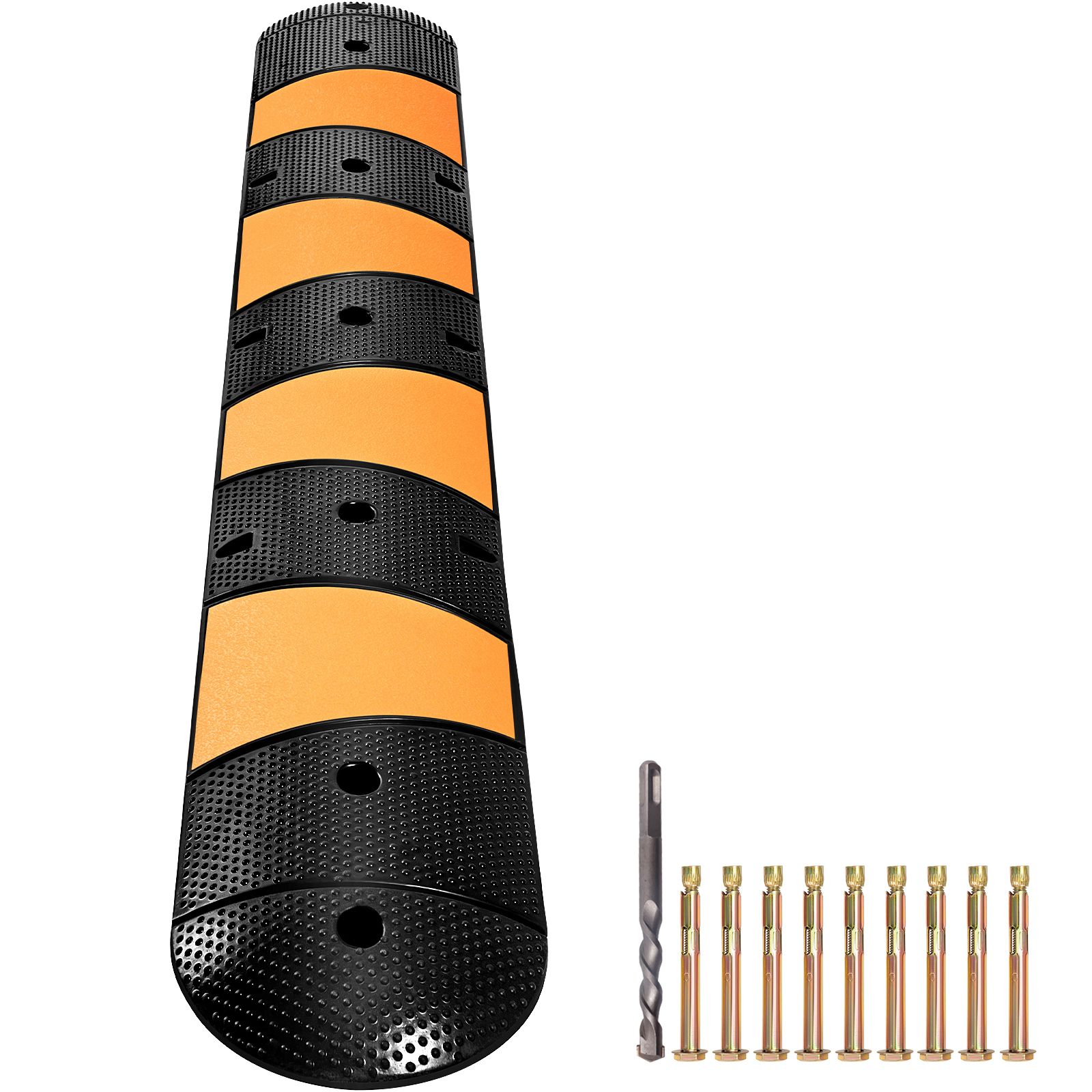 Ralentisseur en caoutchouc recyclé 2 canaux, 185 cm, charge 22 000 lbs, jaune et noir réfléchissant, pour asphalte, béton et gravier