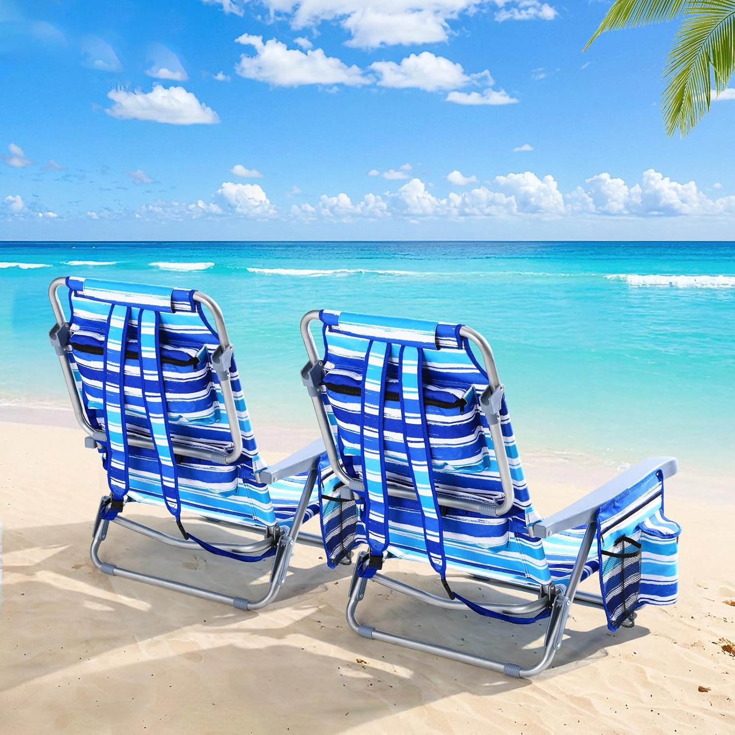 Lot De 2 Chaises De Plage Avec Fonction Sac À Dos,chaises De Camping