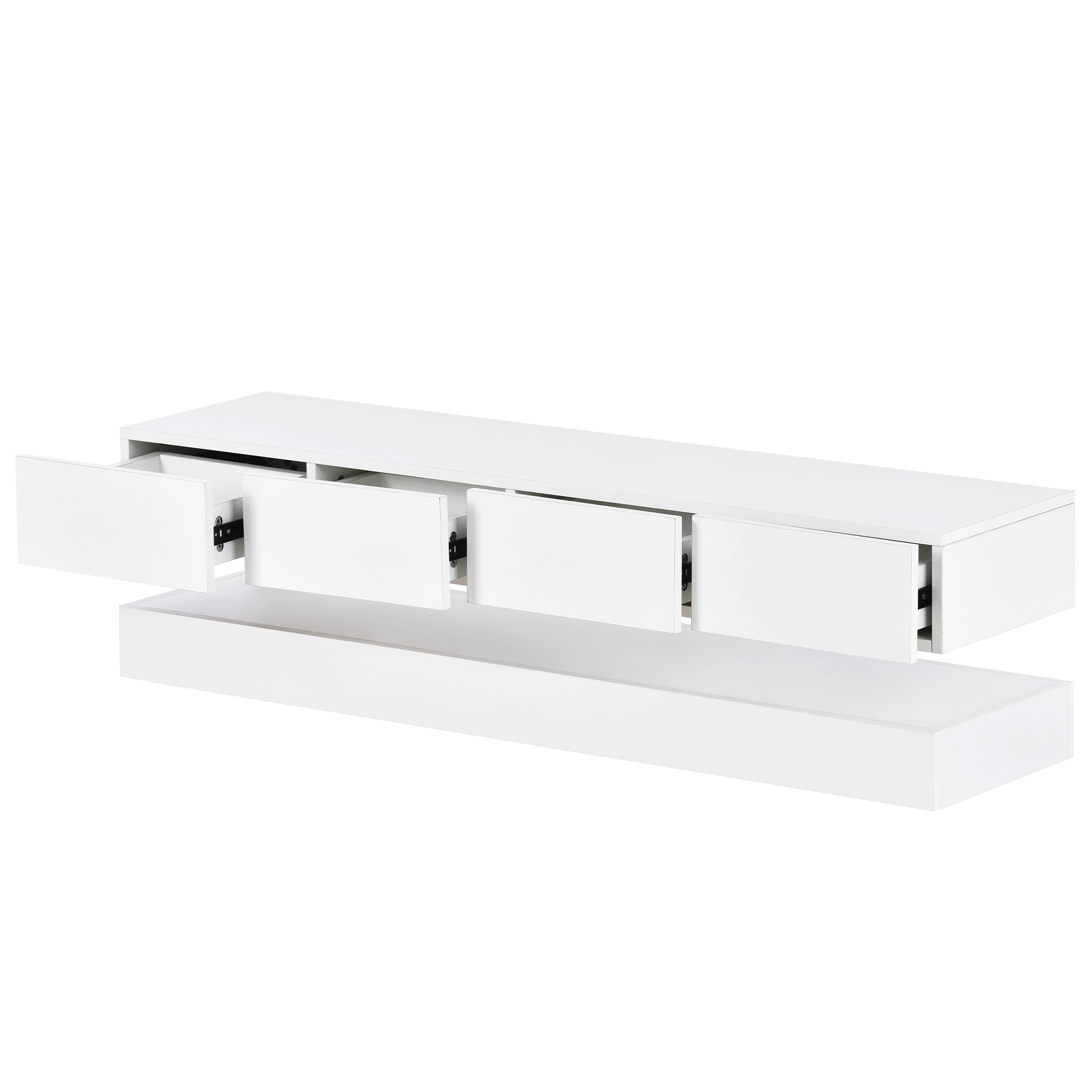 Stilvora Tv Lowboard Wandhängend Mit 4 Schubladen Und 2 Staufächern, Led Per App-steuerung, Für Wohnzimmer, Mdf, Weiß