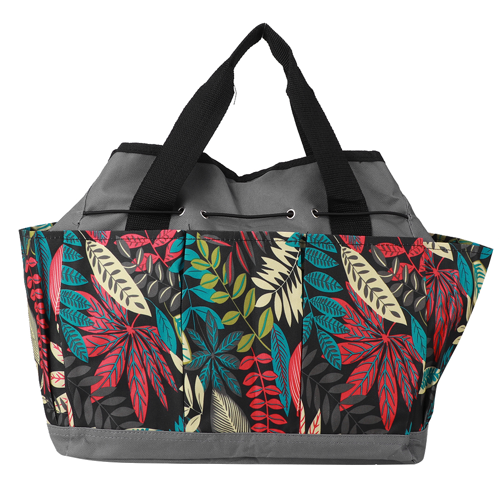 Sac de rangement à outils en polyester, motif floral, poche extérieure, 48 x 34 cm