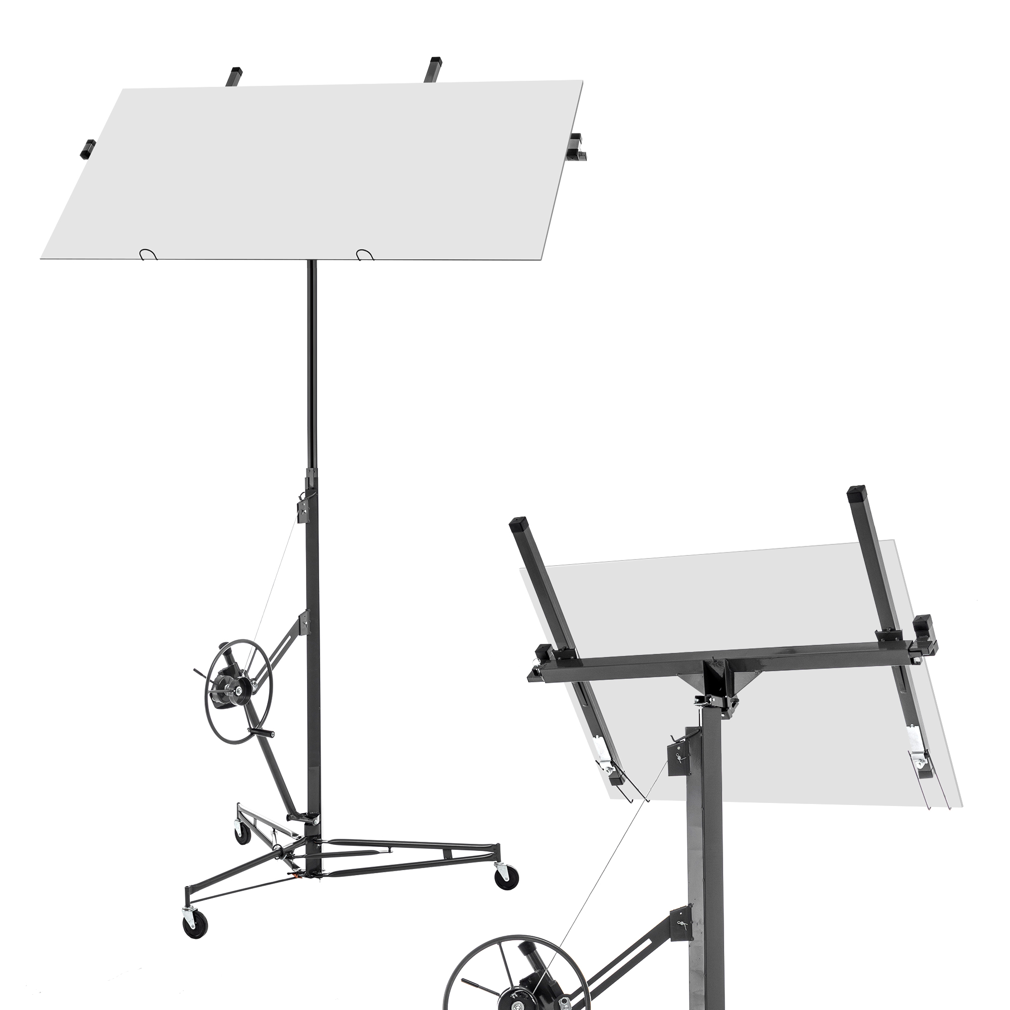 Lève-plaque de plâtre pliable, hauteur réglable 180-470 cm, inclinaison 60°, charge 68 kg