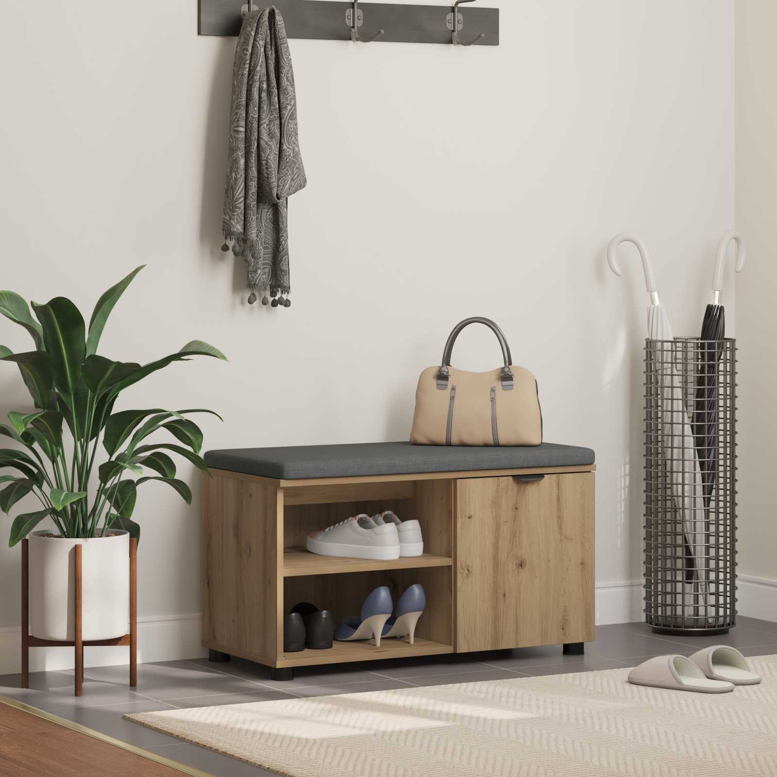 Hall Bench With Cushion With Shelf Artisan Oak 80 X 38 X 46 Cm Vidaxl
