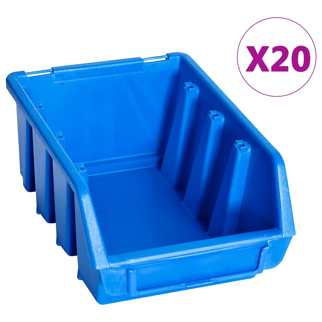 Bac de rangement empilable en plastique bleu, 116 x 161 x 75 mm, fente d'étiquetage, lot de 20