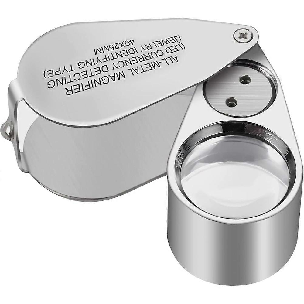 Loupe de bijouterie grossissante 40x en métal, éclairage LED et UV, lentille en verre optique
