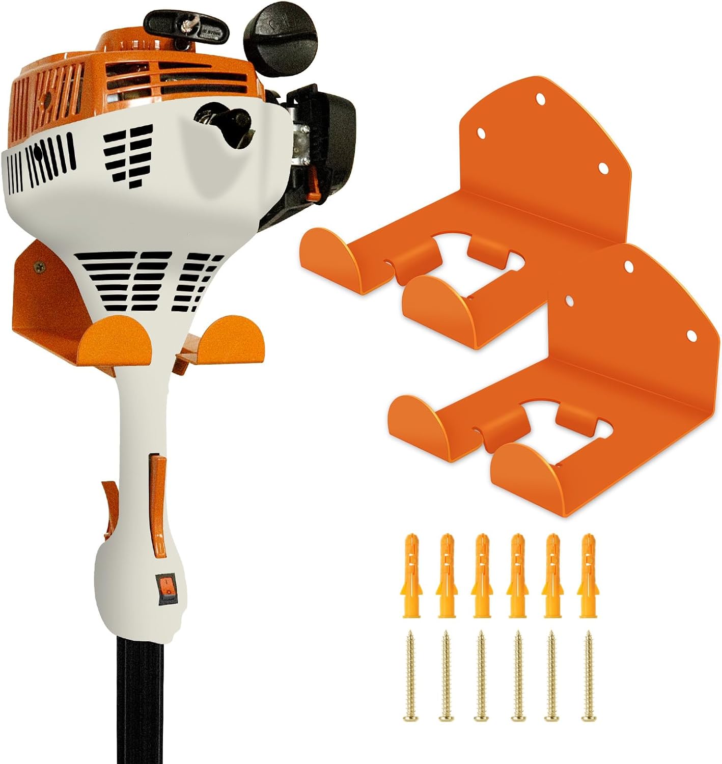 Support mural pour outils de jardin, acier inoxydable, 2 supports, 6 vis et 6 tubes d'extension