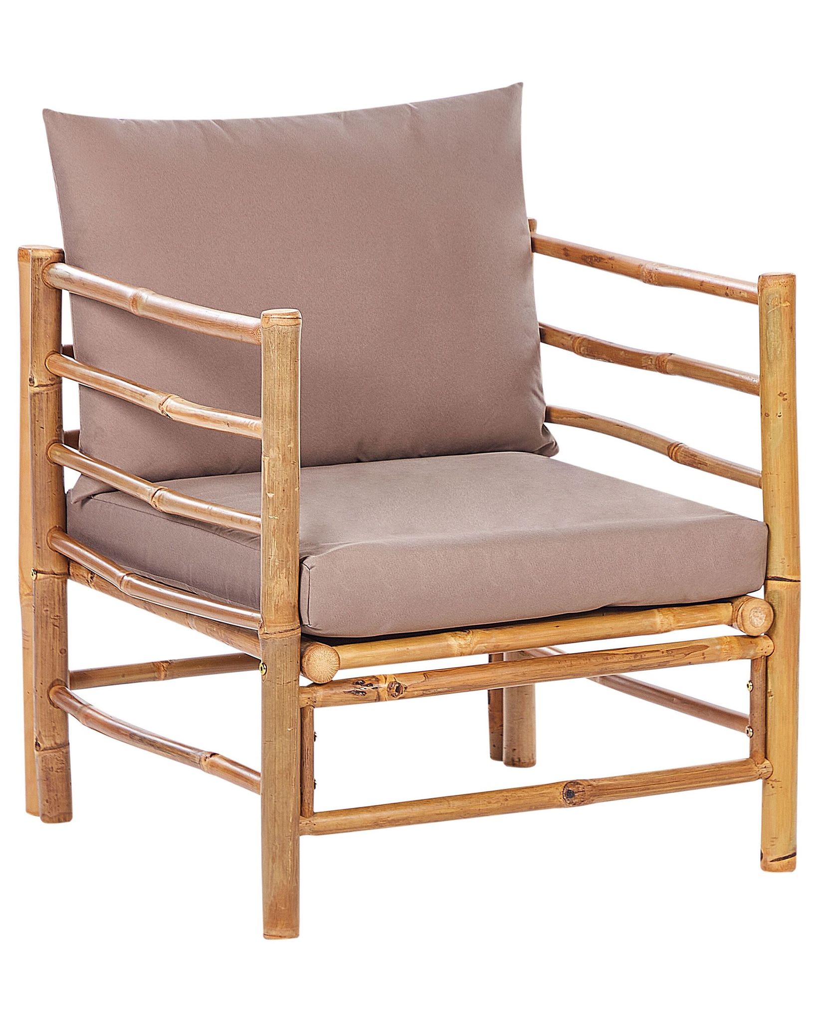 Beliani - Armchair Bamboo Wood With Seat Backrest Cushions Indoor Outdoor Furniture Garden Light And Taupe Cerreto