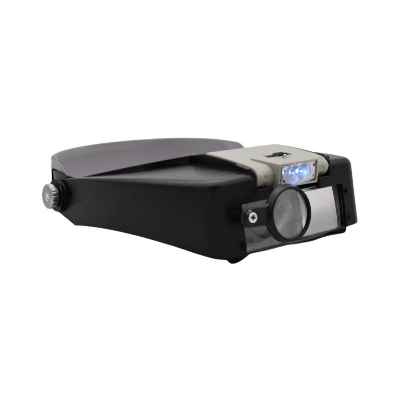 Loupe de tête avec éclairage latéral, grossissement 1,8 à 4,8 dioptries, lentille escamotable, bandeau réglable par velcro