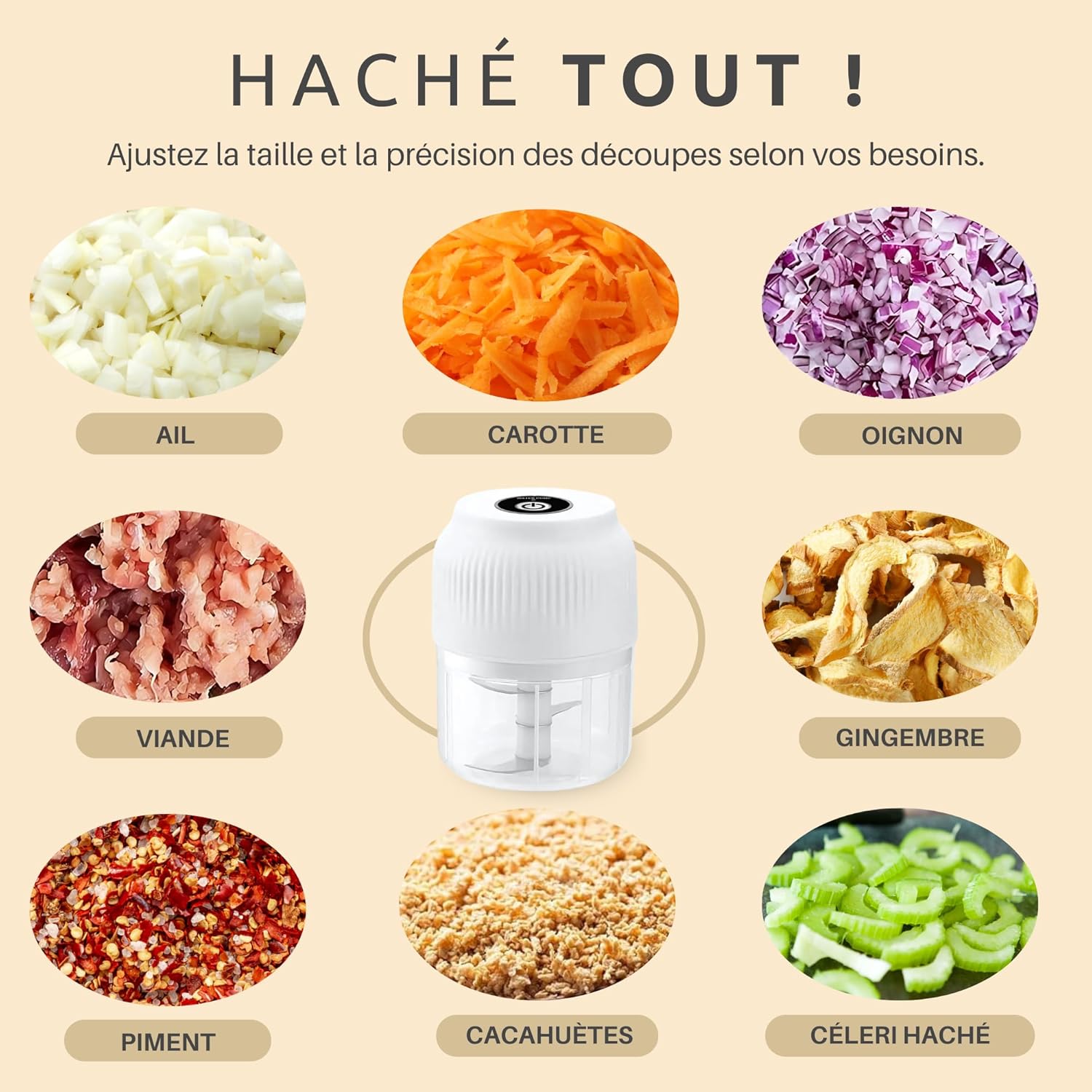 Tritatutto Elettrico Senza Fili Da 250 Ml, Potente Mini Robot Da Cucina, Ricaricabile Tramite Usb, Lama In Acciaio Inossidabile, Per Tritare Carne, Pesce, Cipolle, Aglio, Verdure, Cioccolato, Biscotti