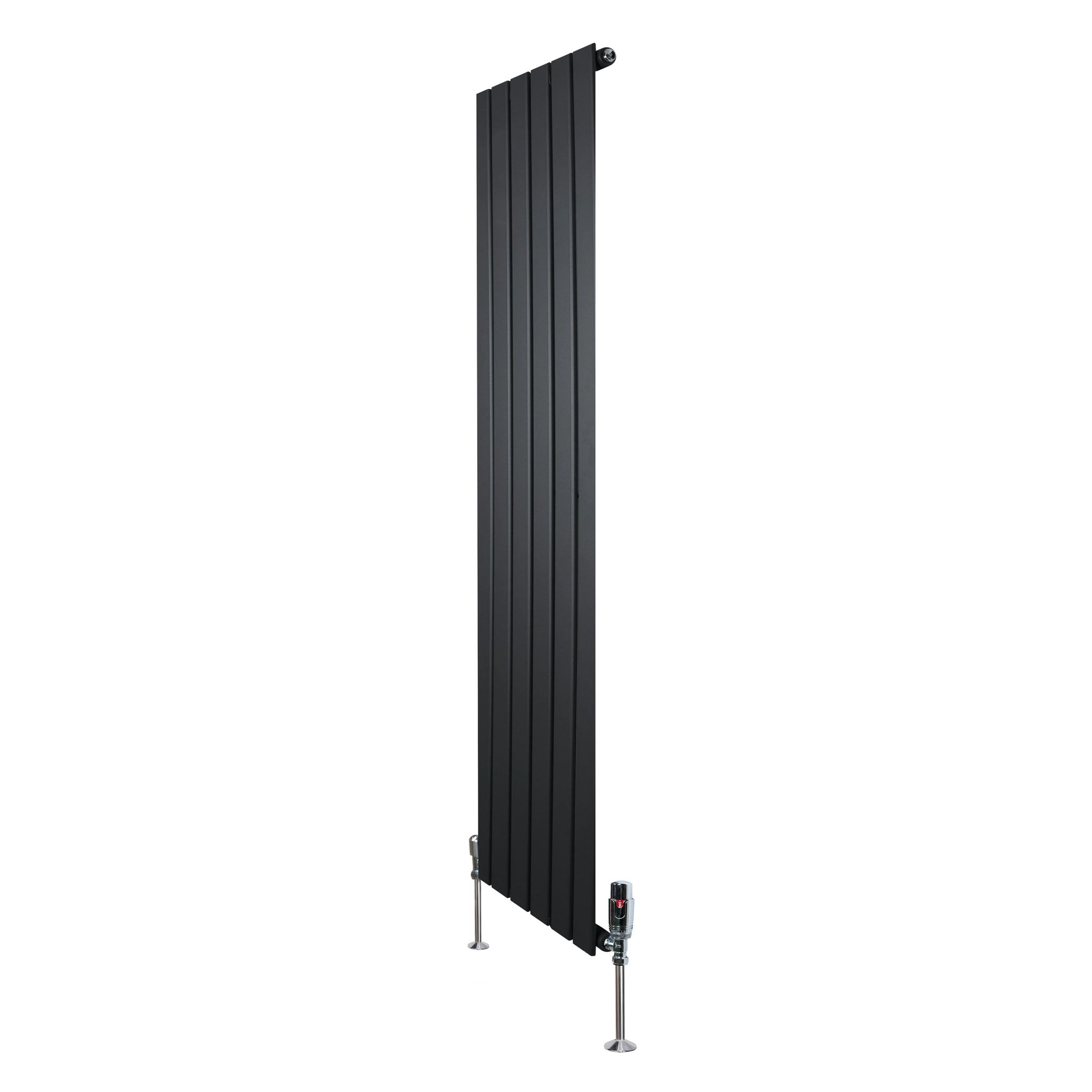 Monster Shop Flat Single Column Radiator & Valves – 1600mm X 420mm – Black