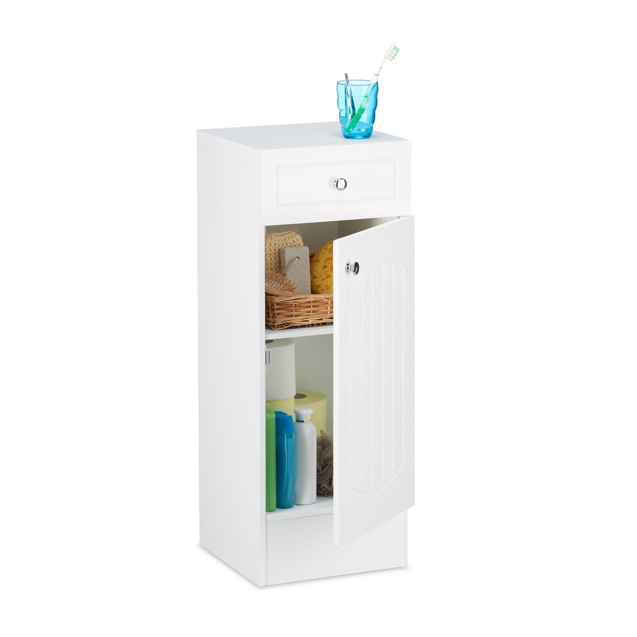 Mobile Bagno In Mdf, Armadietto Con Cassetto, Design A Lamella, Con Un'anta, Hlp: 80 X 30,5 X 30,5 Cm, Bianco - Relaxdays
