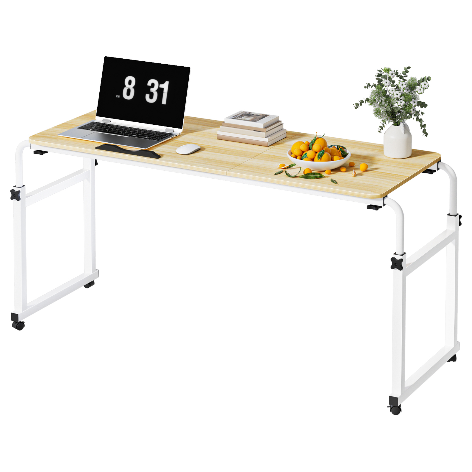 Table D'Ordinateur, Support Pour Ordinateur Portable En Travers Du Lit, Roulettes Rétractables Et Verrouillables, 120×40×85cm.