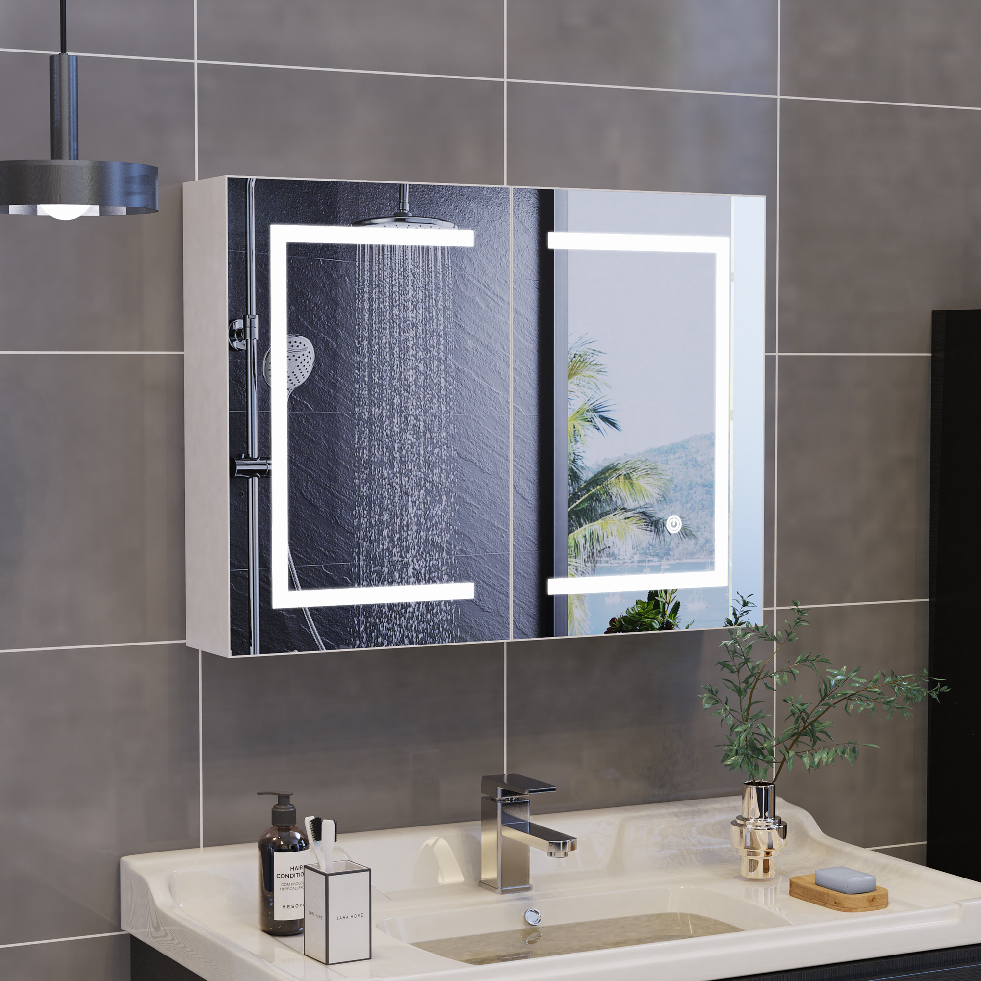 Armoire De Salle De Bain 80 Cm - Avec Miroir Hd