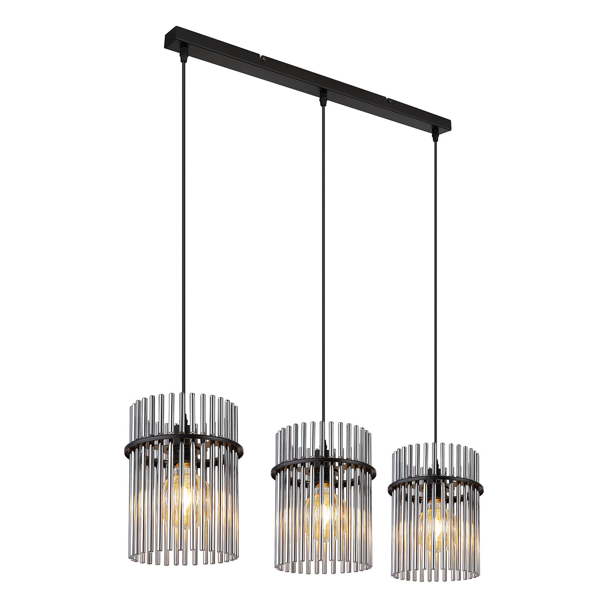 Schwarz Pendelleuchte Gorley 3-Flammig Mit Rauchglas Stäben, Breite 80Cm - Bild 6
