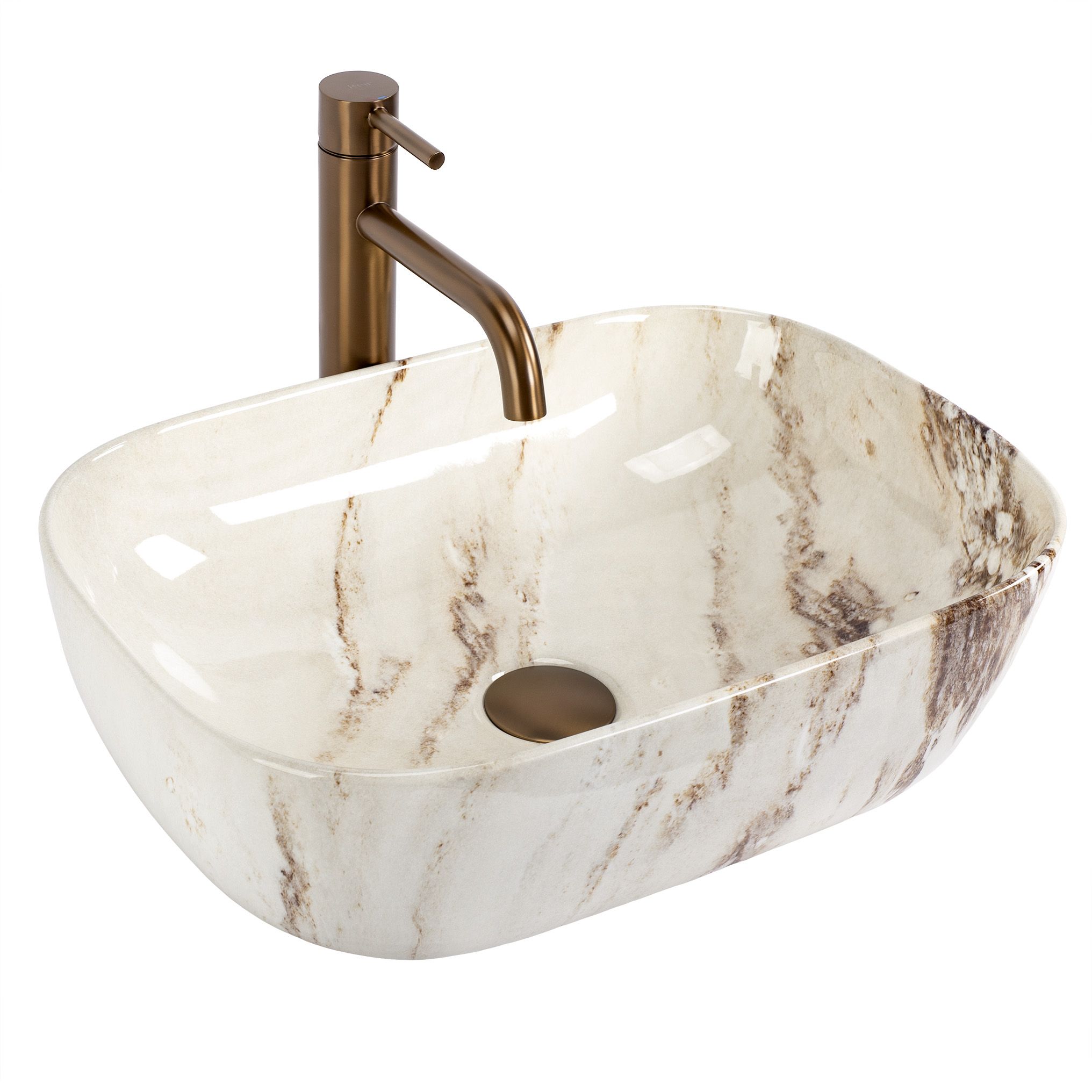 Countertop Washbasin Rea Marrone Shiny Beige