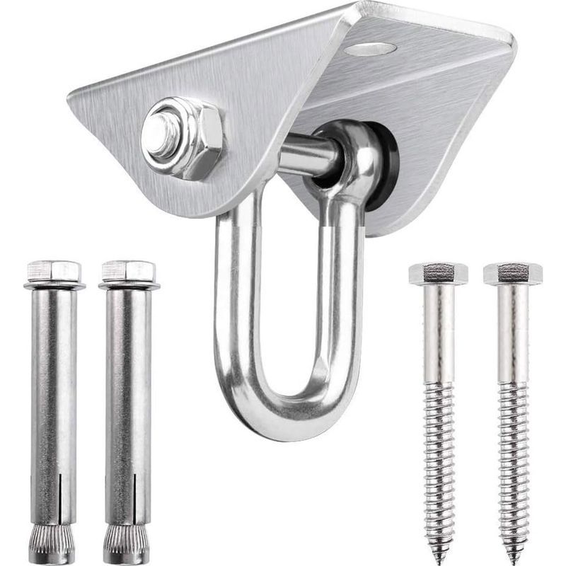 Crochet de plafond rotatif 360° en acier inoxydable 304, charge 450 kg, pour bois et béton, 2 vis et 2 ancrages inclus