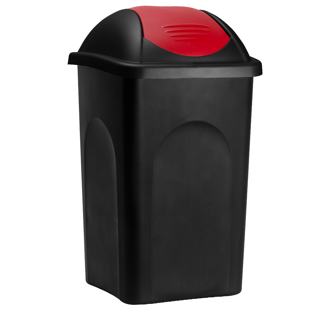 Stefanplast® Mülleimer Mit Schwingdeckel 60l Abfalleimer Geruchsarm Küche Bad Biomüll Gelber Sack Kunststoff Mülltrennung Schwarz/rot