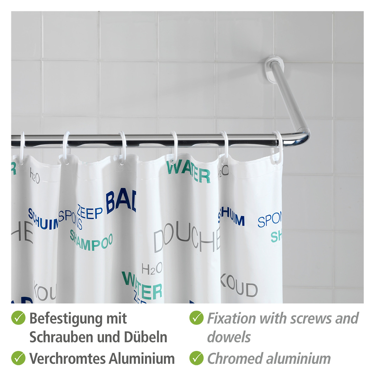 Wenko Silberfarben Winkelstange "Universal Extra Stark" Ø 25 Mm Kürzbar Chrom Variabel Montierbar von Baur - Image 3