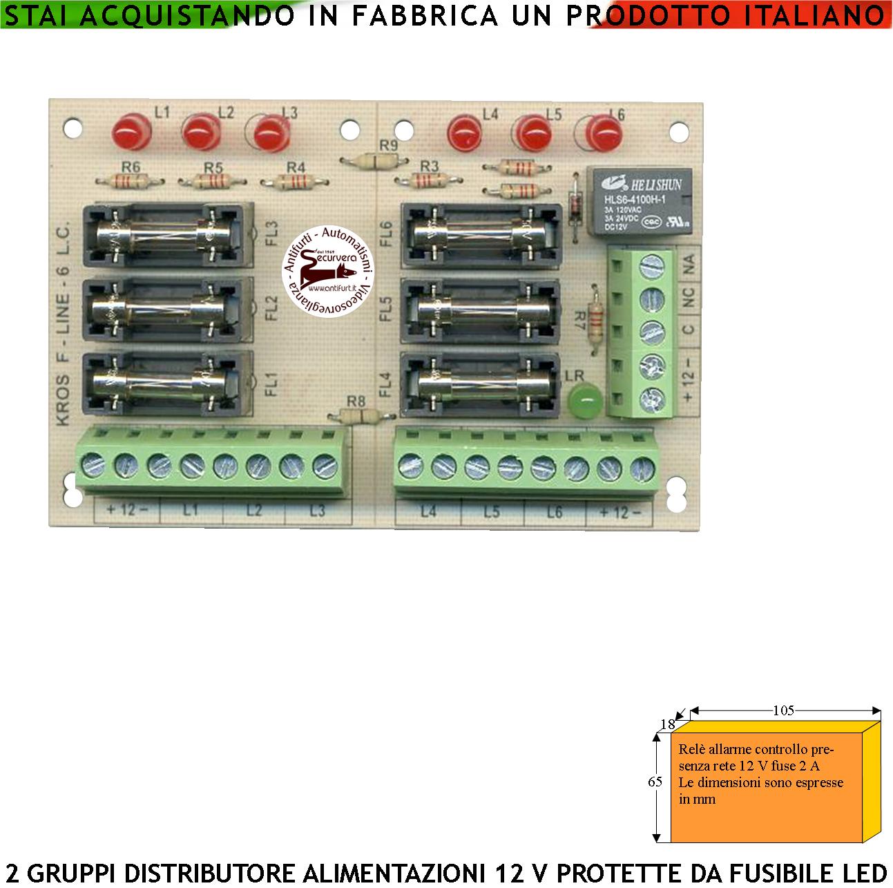 Divisore Alimentazioni 12 V In 2 Gruppi Con 6 Uscite Protette Da Fu...
