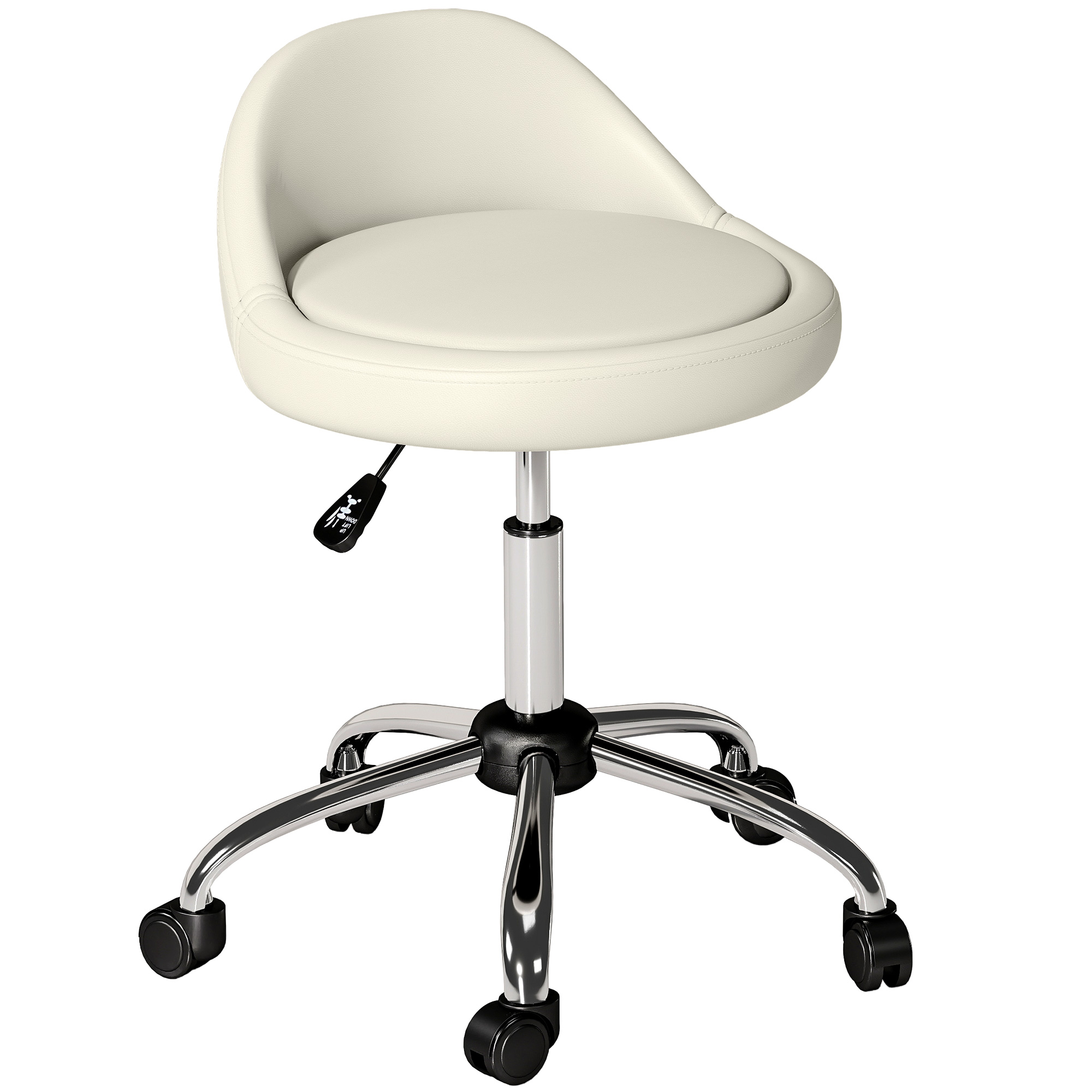 Tabouret d'atelier pivotant à 360° réglable en hauteur 53-73 cm, revêtement synthétique blanc
