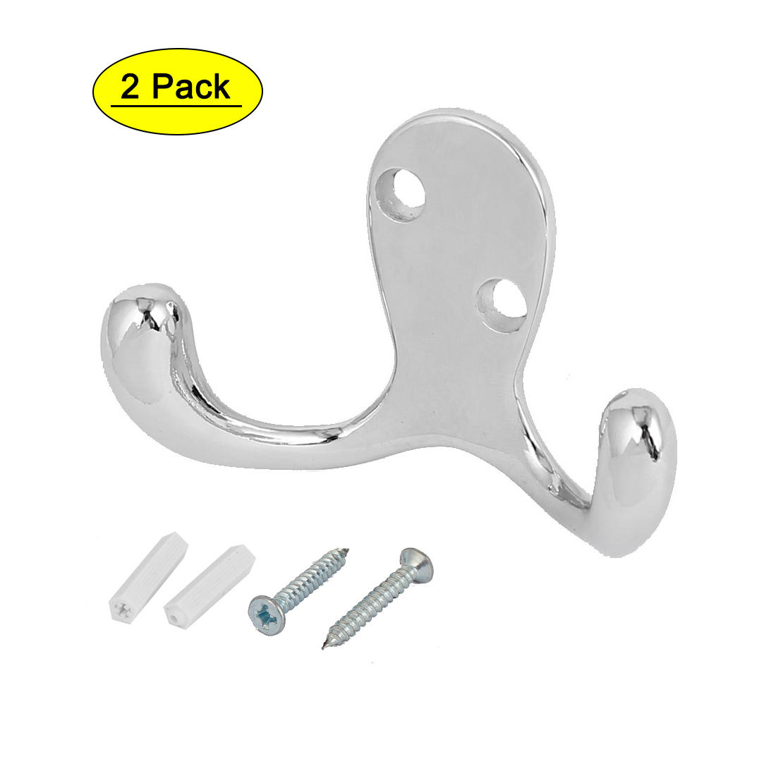 Crochet mural double en alliage de zinc argenté, 6,6 cm (2,6 po), lot de 2