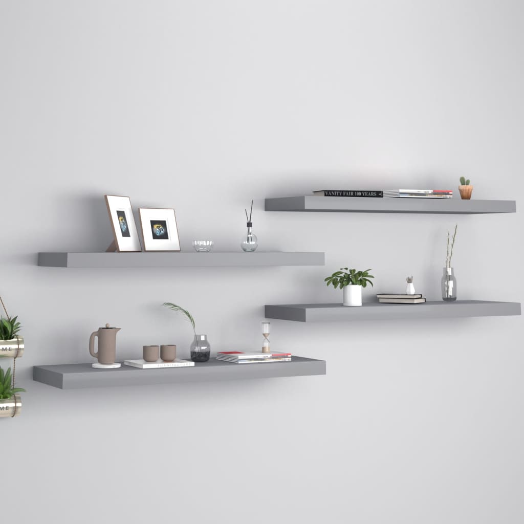 Vidaxl Grau Floating Wall Shelves 4 Pcs Grey 80X23,5X3,8 Cm Mdf
