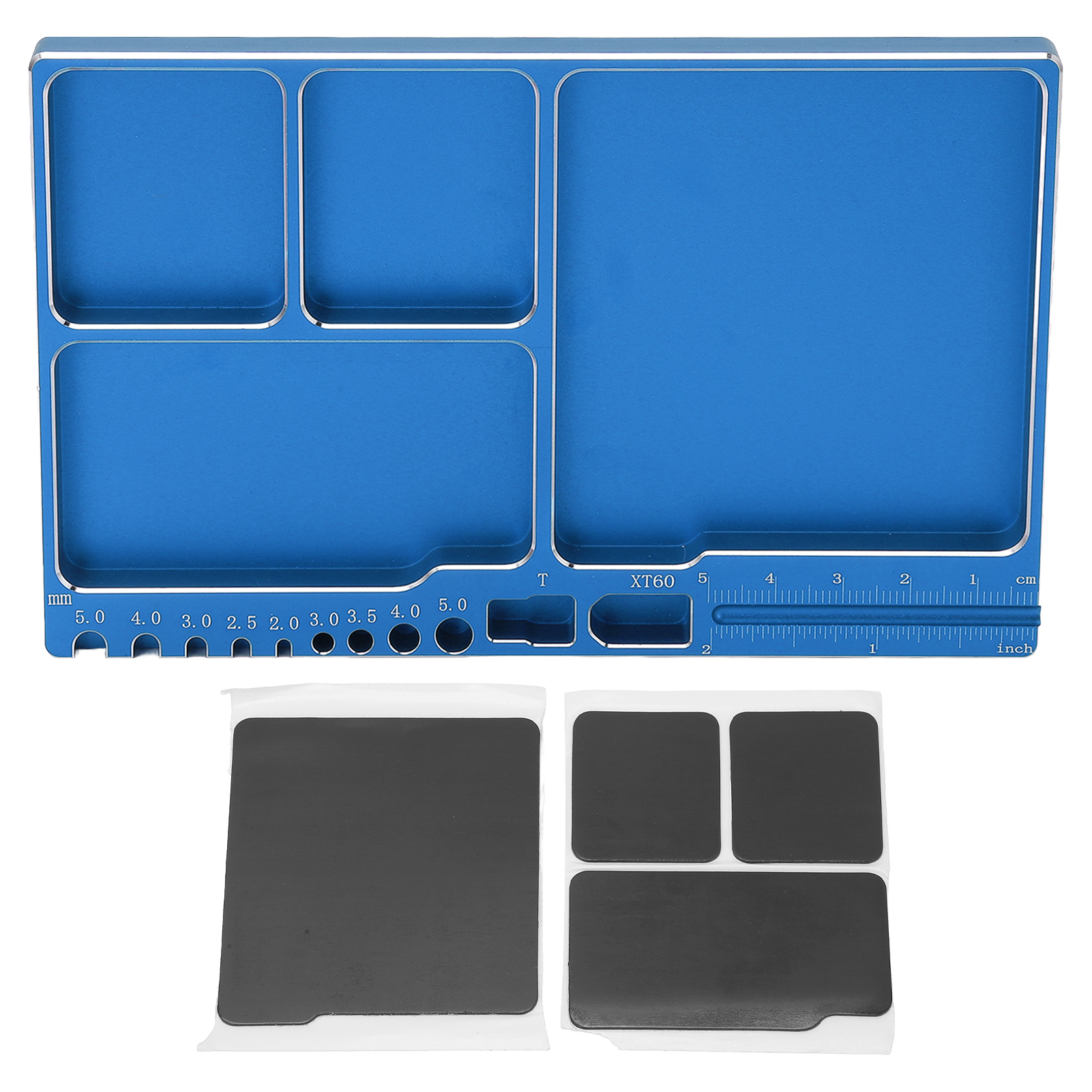 Plateau magnétique pour vis en alliage d'aluminium avec tapis adhésif, bleu, 16 x 10 cm