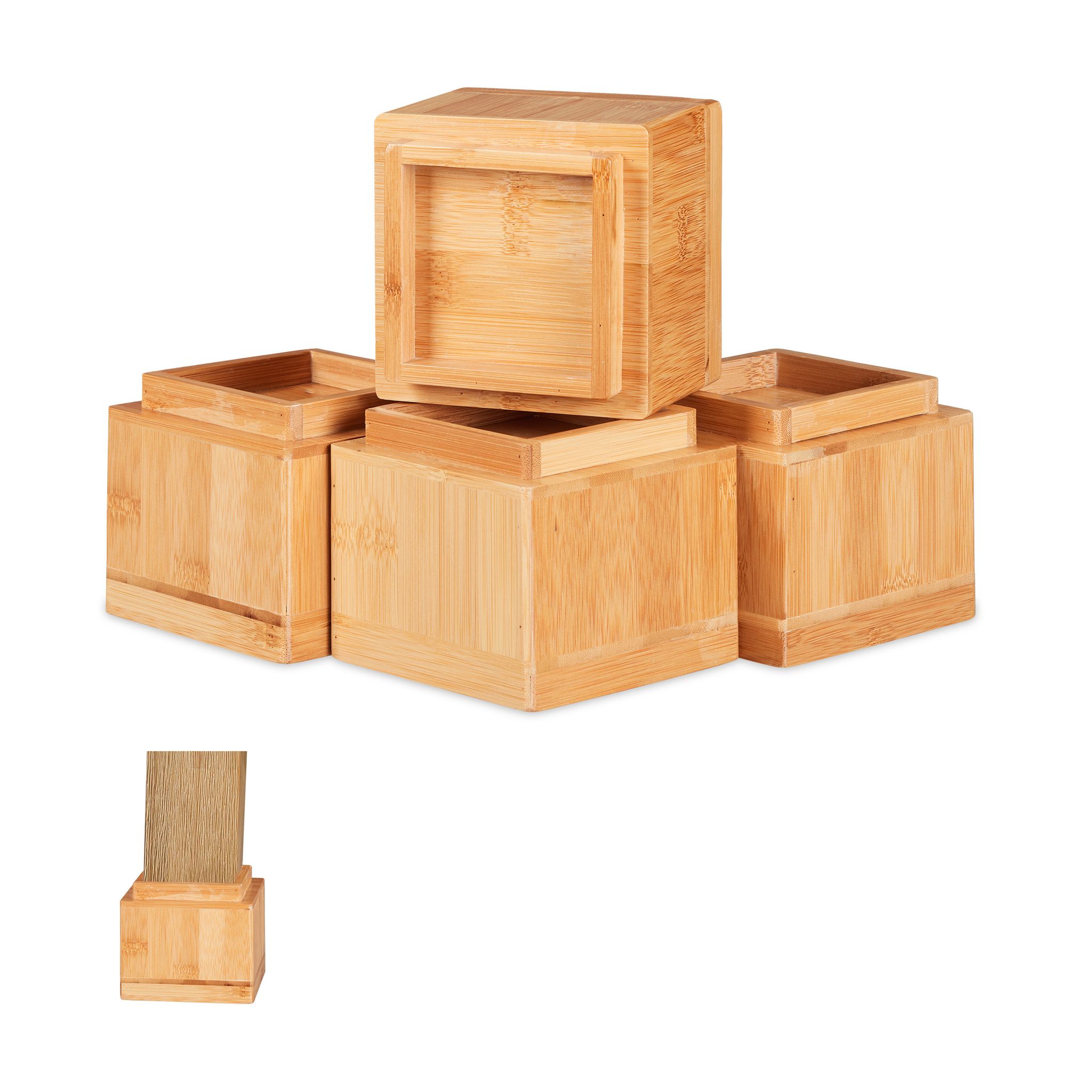 Relaxdays Natürlich - Möbelerhöher 4Er Set, Erhöhung Um 8,5 Cm, Für Tische, Stühle Und Andere Möbel, Hxbxt 10X11,5X11,5 Cm, Natur