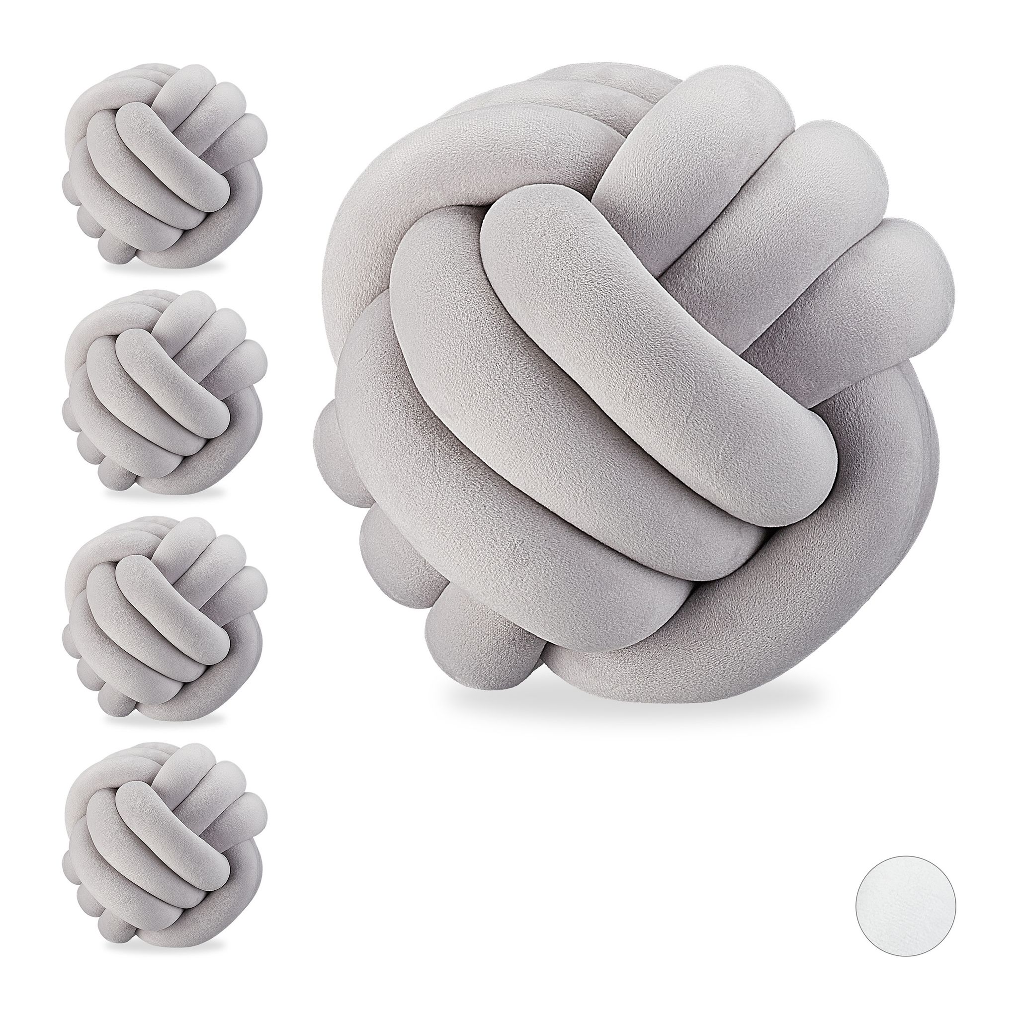 Relaxdays Set Of 5 Knot Pillows, Knotted Tie Cushion For Sofa, Decorative, Nordic/celtic, Braid, Ø 25 Cm, Grey