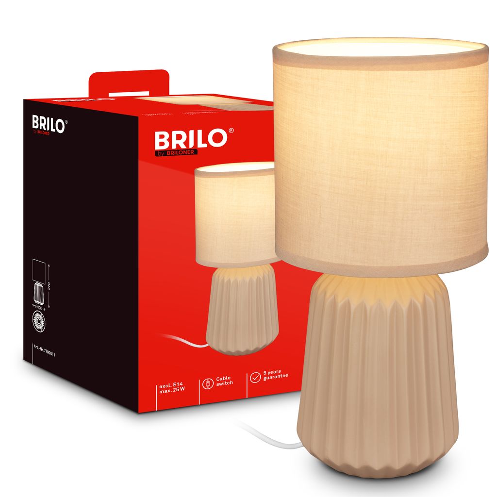 B.k.licht Briloner Nachttischlampe Keramikfuß Ø13x27 Cm E14 Fassung Max. 25w Kabelschalter Beige - Tischlampe Wohnzimmer Schlafzimmer Flur