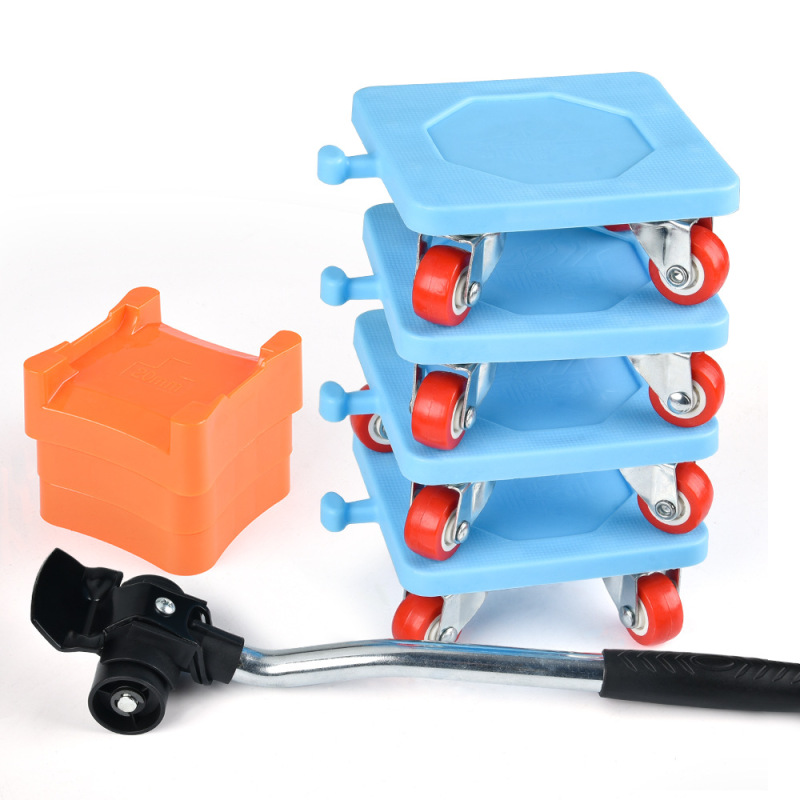 Outil de déménagement pour objets lourds, ensemble de 5 pièces avec roue universelle, bleu