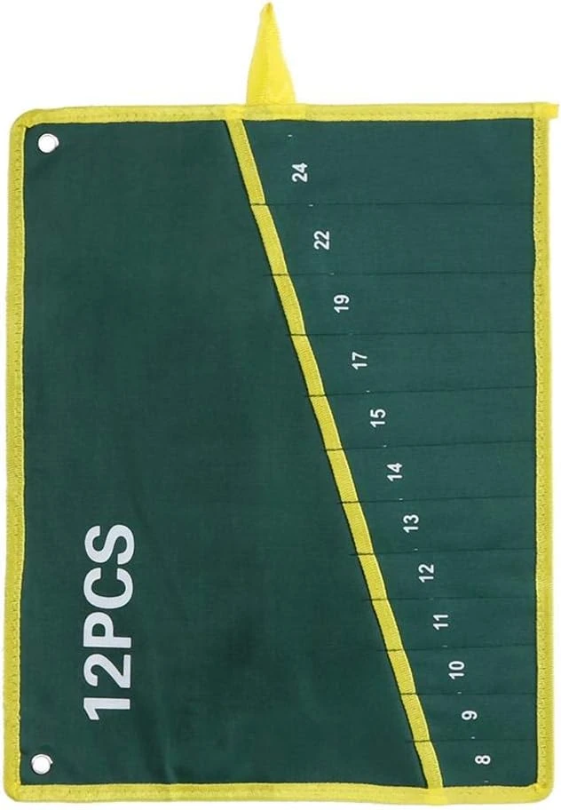 Sac à outils en toile résistante, organiseur de clés vert à 12 compartiments, crochet de suspension