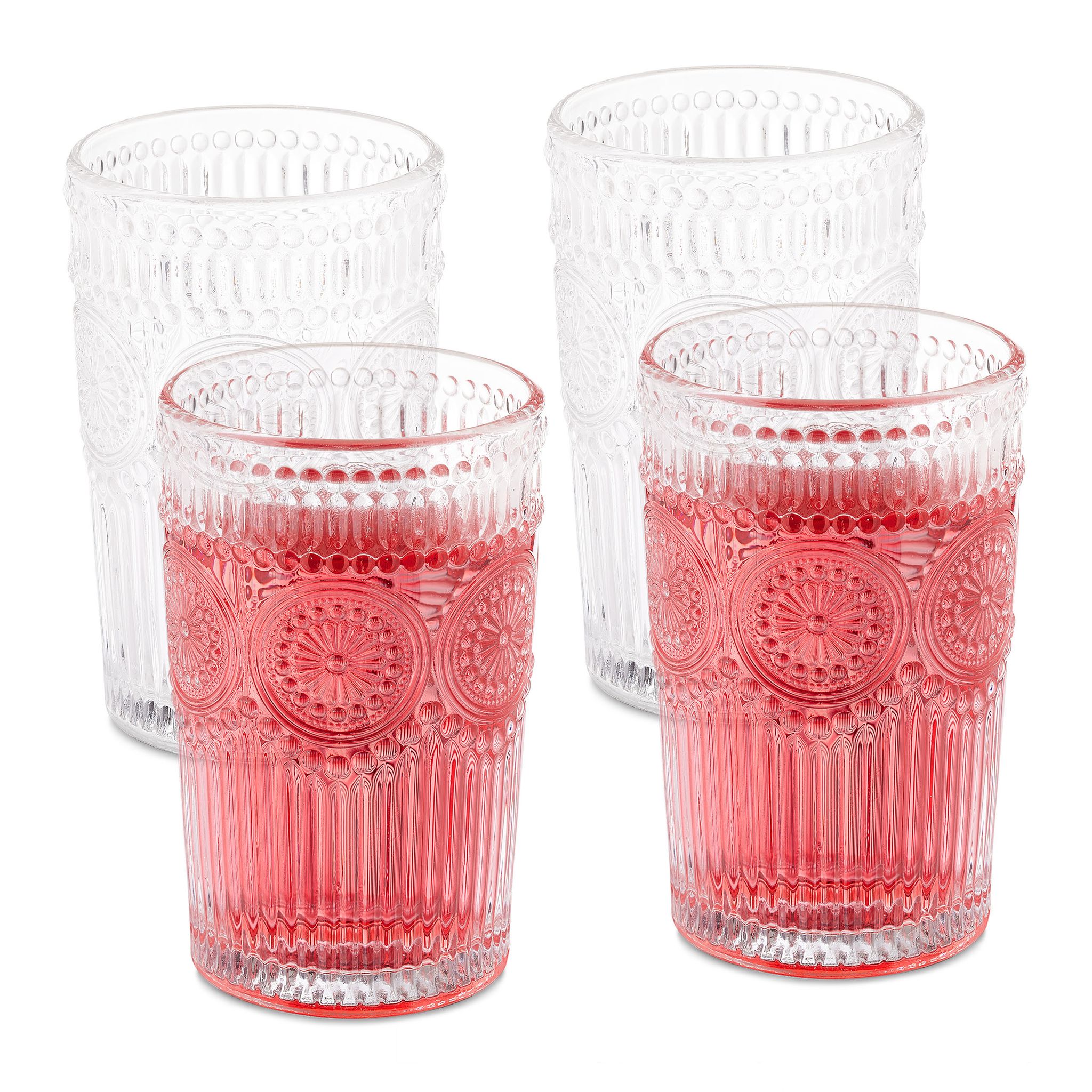 Set Da 4 Bicchieri In Vetro Da 400 Ml, Lavabili In Lavastoviglie, Design Vintage, Acqua E Bibite, Trasparente - Relaxdays