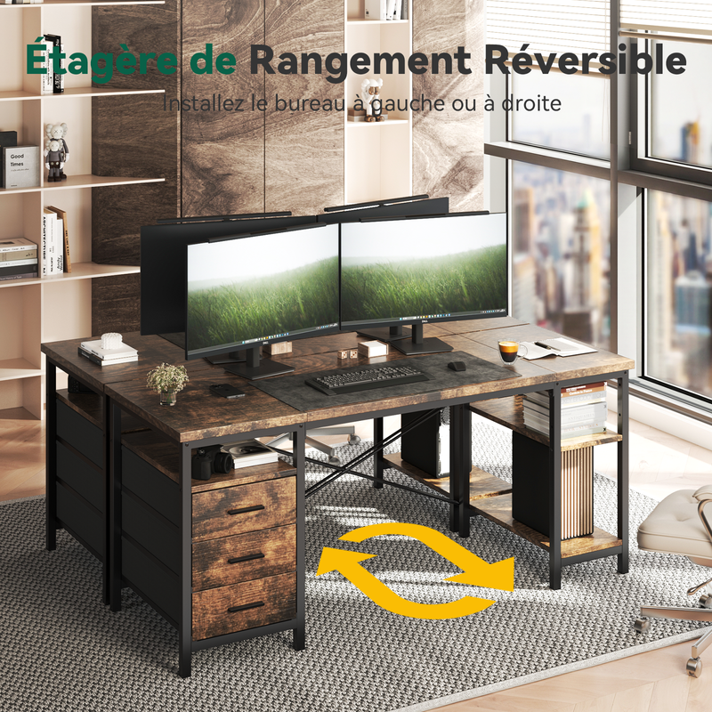 Bureau Avec 3 Tiroirs En Tissu 140 × 60 ×75 Cm Bureau Gaming Avec 3