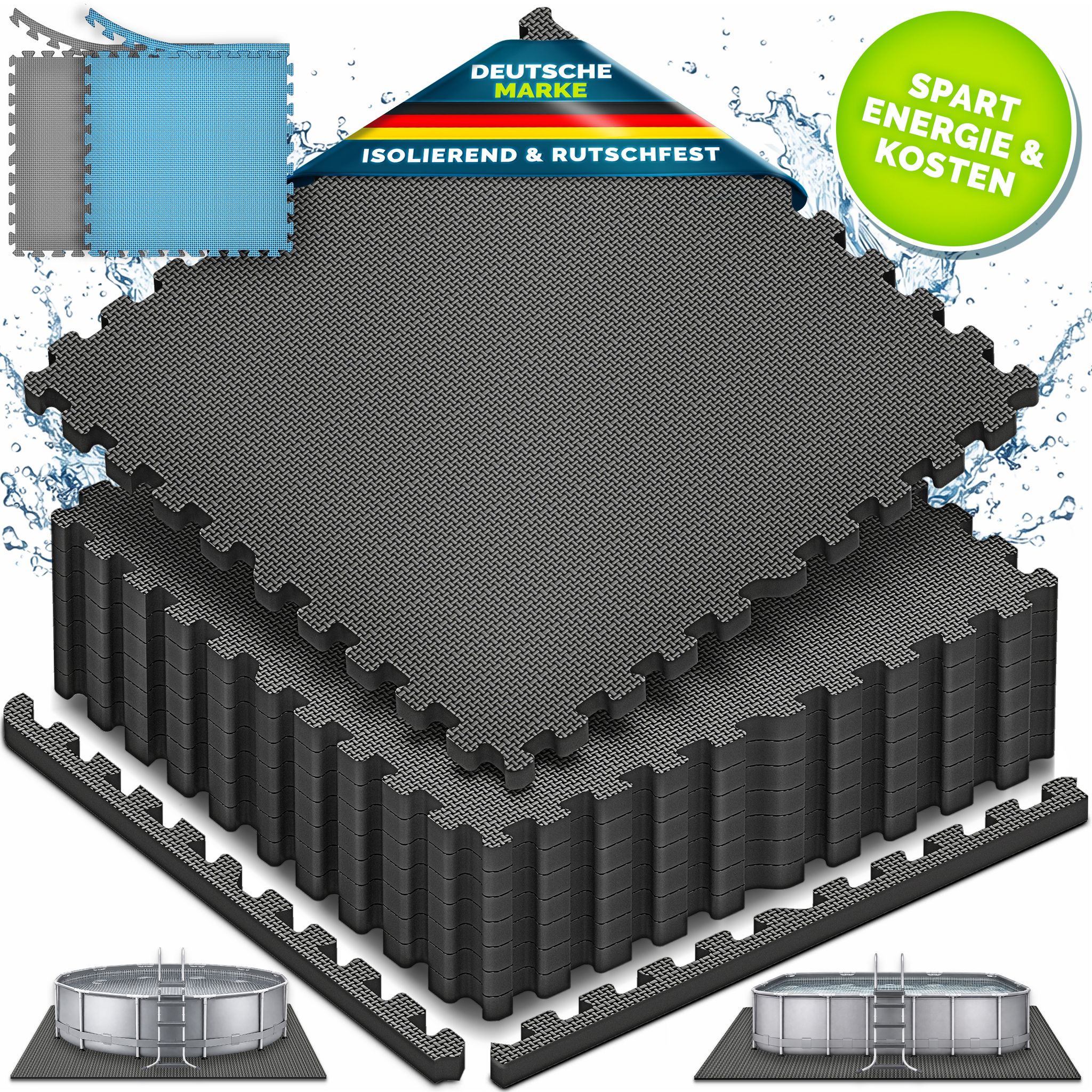 Tillvex® Pool Bodenschutzmatte 24 Stück 62, 5x62, 5cm Unterlegmatte 1 Cm Dicke Für Pool Planschbecken & Whirlpool Poolmatte Bodenmatte Outdoor