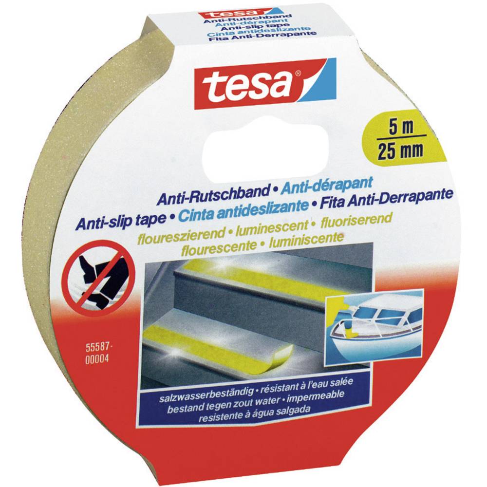Ruban antidérapant blanc fluorescent, 5 m x 25 mm, PVC, adhésif acrylate, 1 pièce