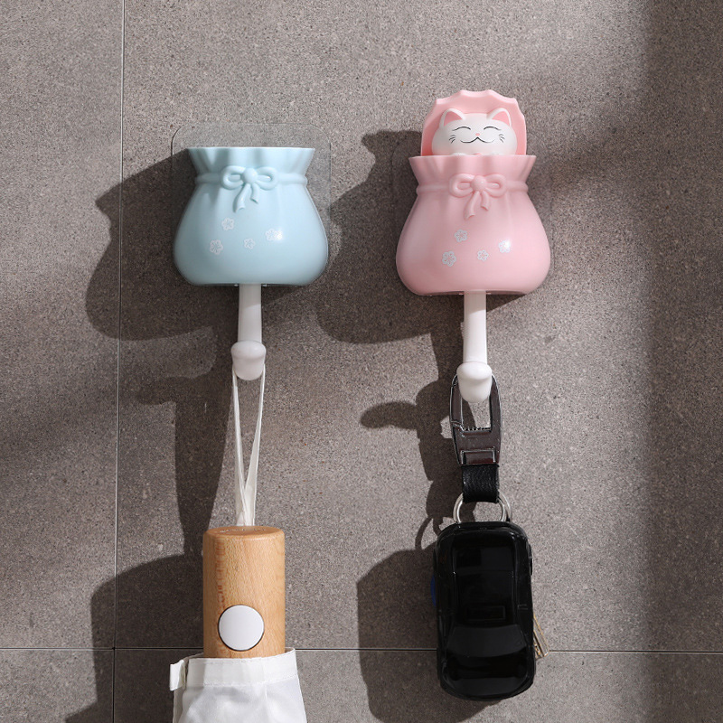 Crochet adhésif porte-bonheur sans perçage, bleu, pour clés et vêtements, lot de 5
