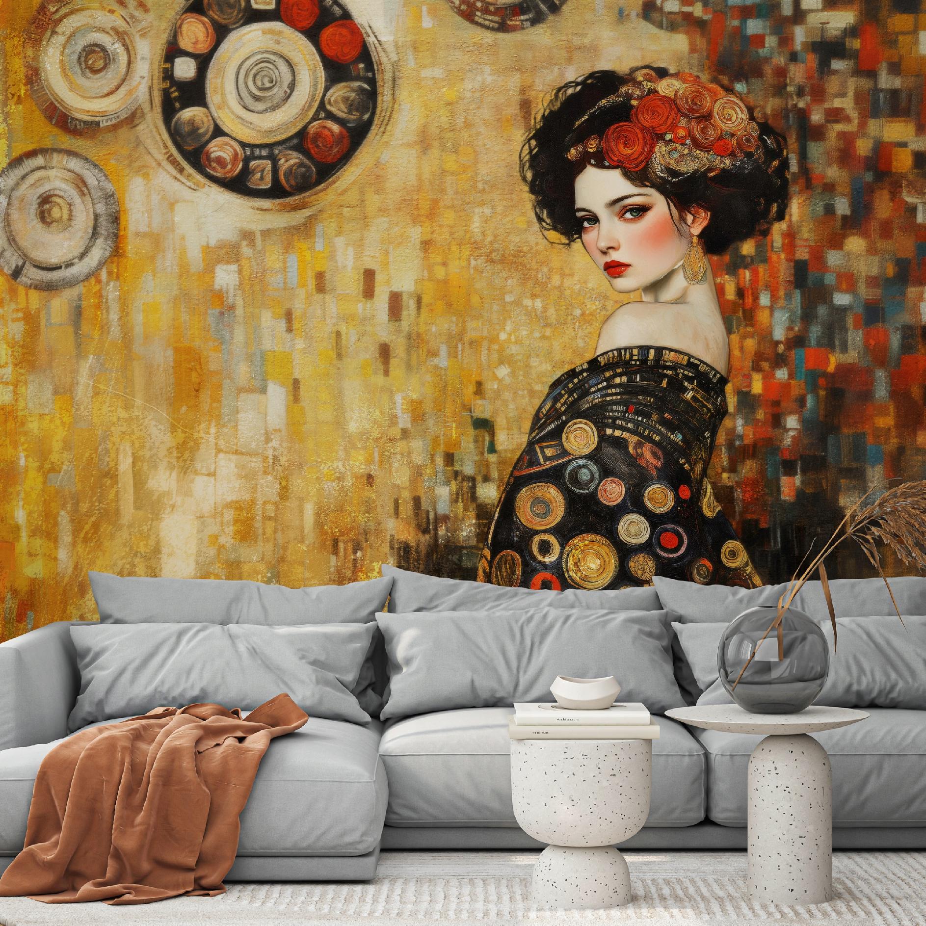 Wallarena Vlies Fototapete Gustav Klimt 400x280 Cm, Tapeten, Für Wohn Und Schlafzimmer, Vliestapete Wandtapete Tapete 3d Effekt- Inkl. Kleister - Frau Gold