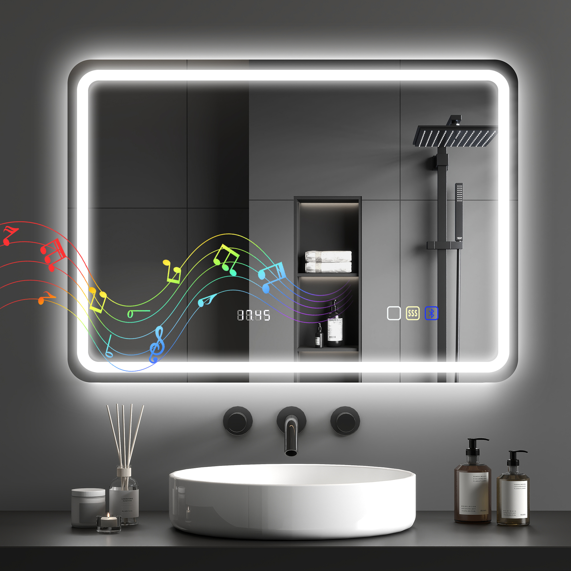 Miroir Salle De Bain Bluetooth Avec Éclairage Led 50 X 70 Cm