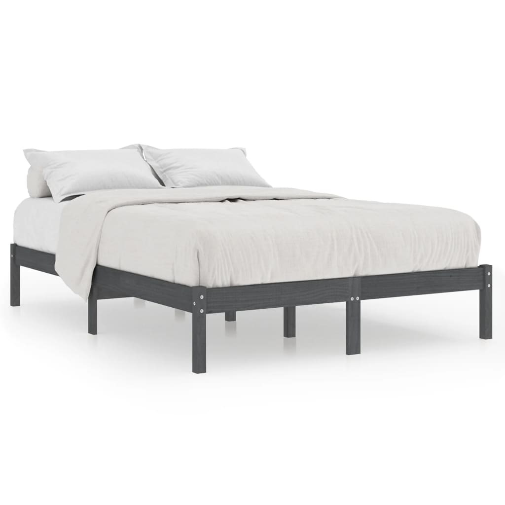 Lit Double,lit Adulte,cadre De Lit Sans Matelas Gris Bois Massif