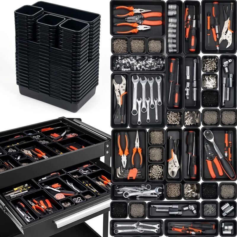 Boîtes de rangement d'atelier empilables, 45 pièces, 3 tailles, noir
